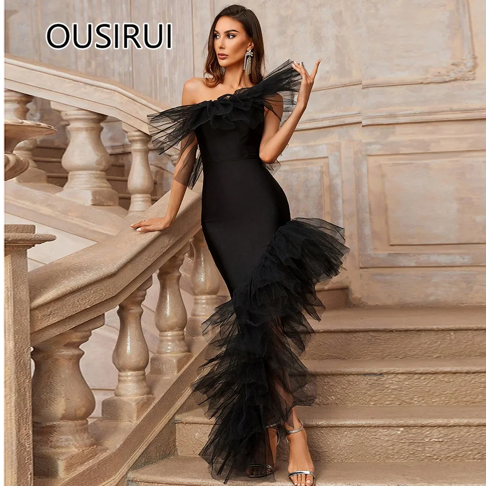

Graceful One Shoudler Ruffles Satin Saudi Evening Bridal Dress Sexy Mermaid Ankle-Length Evening Arab Gown Custom Made