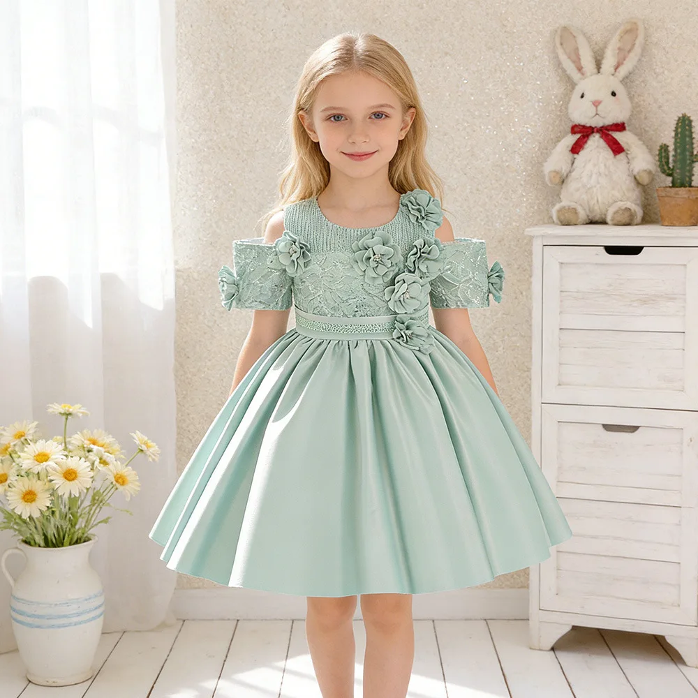 

Элегантное платье для девочек с цветочной вышивкой, атласное платье принцессы для детей, на день рождения, свадьбу, вечеринку, торжественный вечерний наряд.