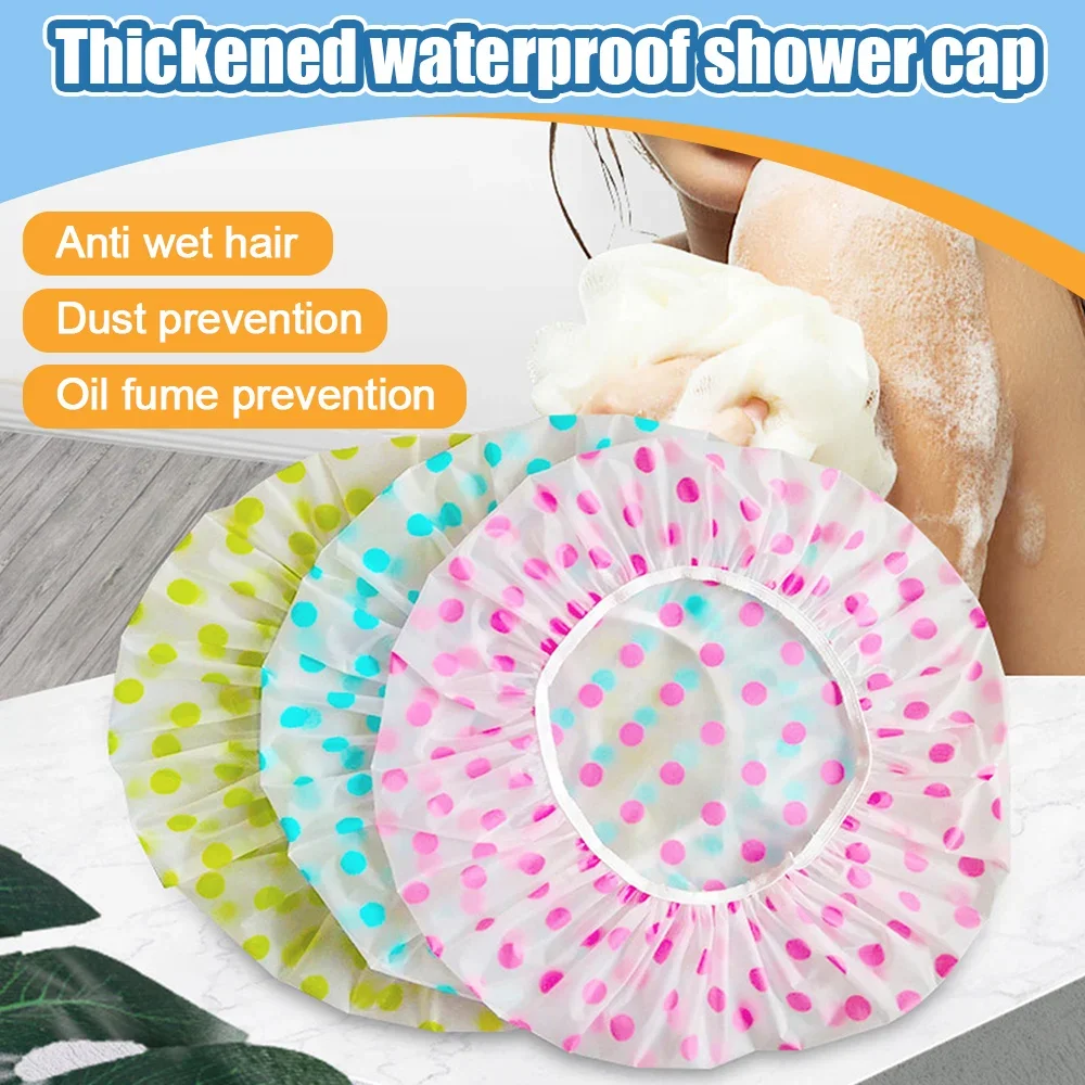 ASHOWNER Waterproof Shower Cap Wide Elastic Band Cover Reusable Bashroom Cap Fashion Wave Point Shower Cap Bathroom supplies