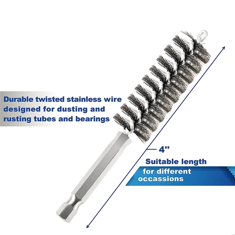A57M-12 PCS Bore Cleaning Brush Brush Set Wire Twisted Brush Stainless Steel For Drill Impact Driver In 6 Sizes