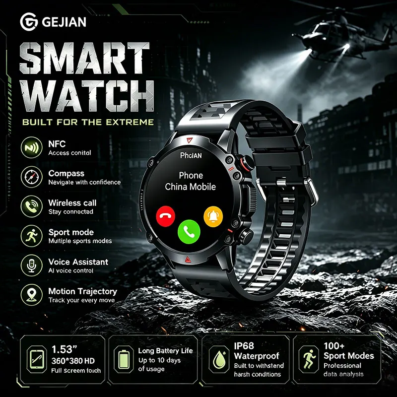

2026 New 1.53"HD Screen Sports Smart Watch Bluetooth Call IP68 Heart Rate Health Monitoring GPS Motion Trajectory Smartwatches