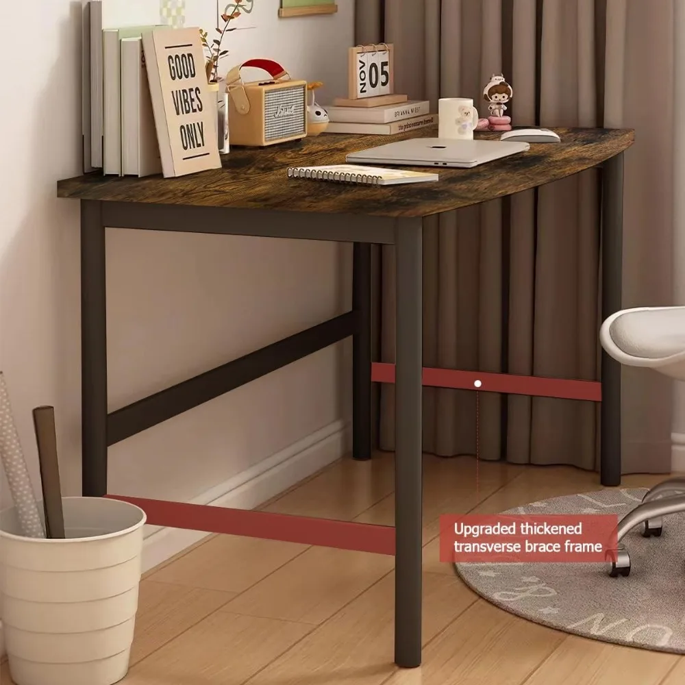 Small Computer Desk Simple Style Office Desk Study Work Table for Home Bedroom Writing Desk, Rustic Brown