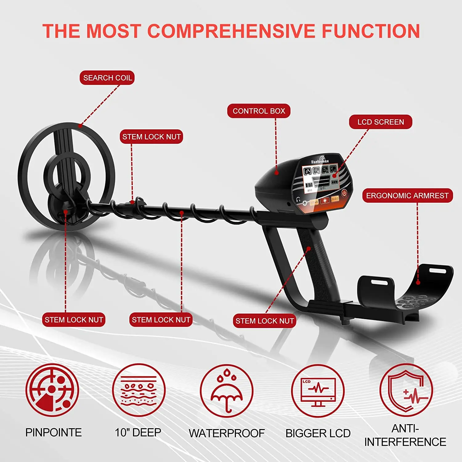 Metal Detector impermeabile regolabile ad alta precisione MD-4072 rilevatore di metalli da 33-43 pollici con Display LCD per bambini e adulti