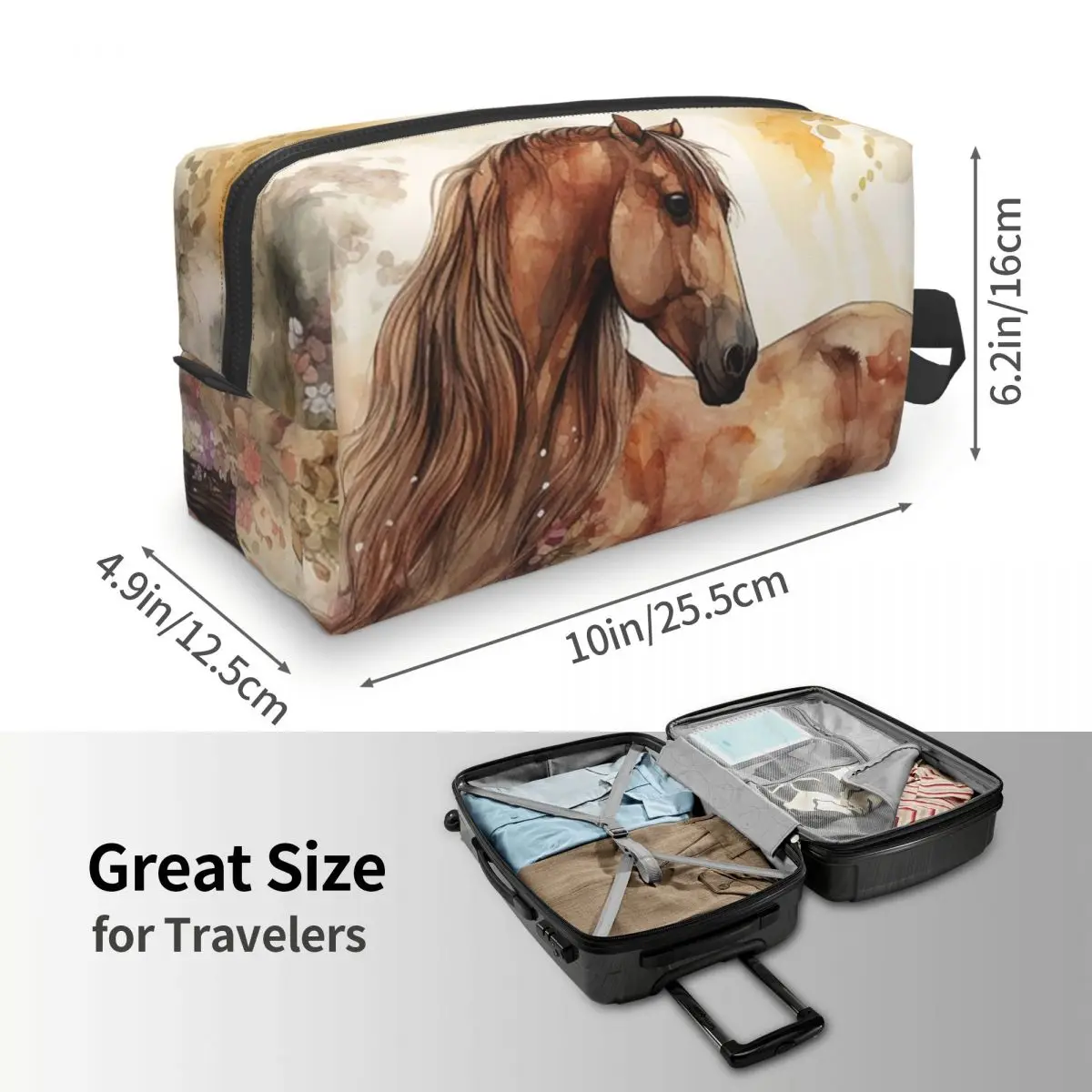 Brown Horse Herd Running Galloping Animal Lovers Makeup Bag Cosmetic Storage Dopp Kit Toiletry Cosmetic Bag for Women Beauty