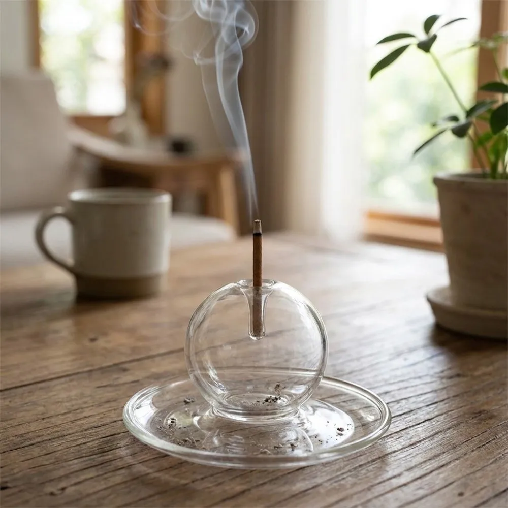 Glass Ball Design Incense Holder With Tray Transparent Incense Stick Holder Integrated Incense Sticks Tray Relaxation