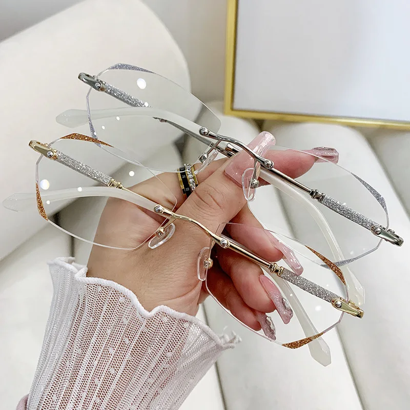 2-Pack of Fashionable Classic Square Diamond-Shaped Frameless High-End Small-Frame Trendy Style Reading Glasses That Enhance Appearance and Reduce Age Appearance, Lightweight and Portable, Suitable for Daily Use at Home, Office, or When Going Out, Available in Prescriptions from +1.0 to +4.0