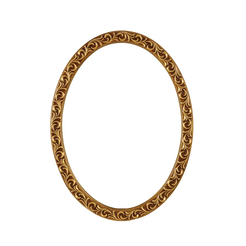 Oval bathroom mirror European retro imitation wood carving flower art photo frame decoration home