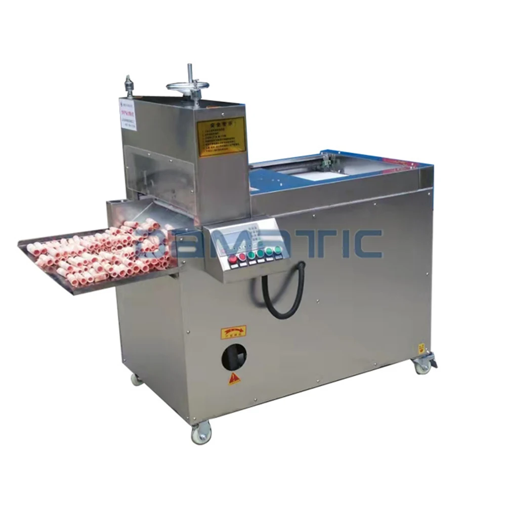 Commercial Stainless Steel Full Automatic CNC Lamb Roll Bacon Slicer Cutting Frozen Meat Slicing Machine With Conveyor Belt