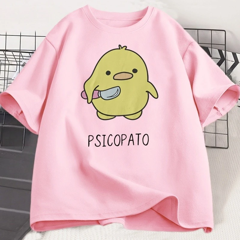 Psicopato T Shirt Men Women Cute Duck with Knife Tshirt Casual Short Sleeve Cotton Printed Round Neck T-shirt Streetwear Loose