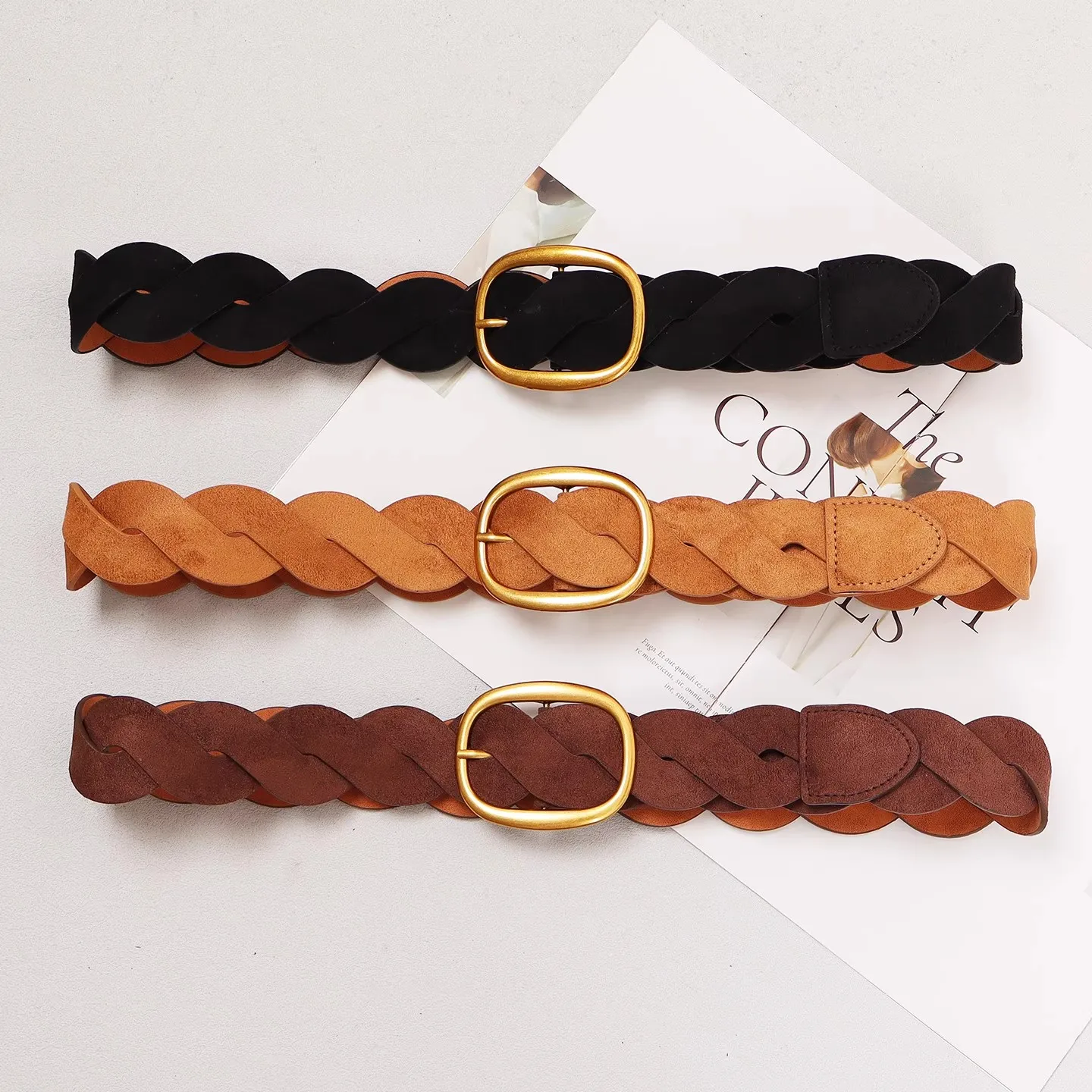 Fascia da donna in finta pelle scamosciata lavorata a maglia in pelle PU Cintura da donna Corsetti Cintura Cinture Decorazione Cintura larga R3048