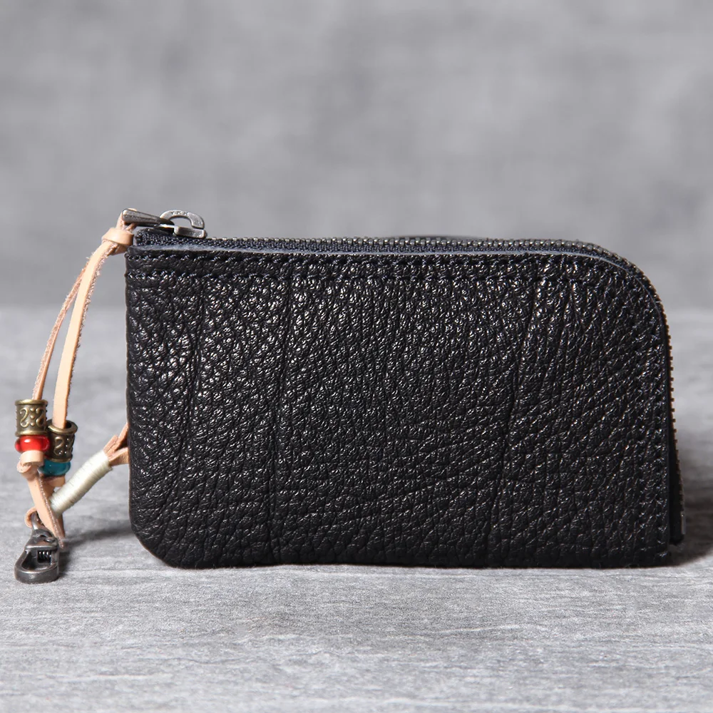 S.WORKER Klassische Echtleder-Minibrieftasche Retro-Reißverschluss-Münzbörse Kreditkarten-Organizer – Detail 5