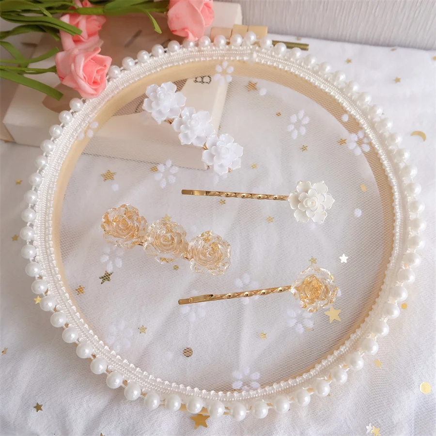 

2Pcs/Set Handmade Rose Hair Clip For Women Fashion Flower Simulation Barrette Headwear Girls Sweet Top Clip Hair Accessories