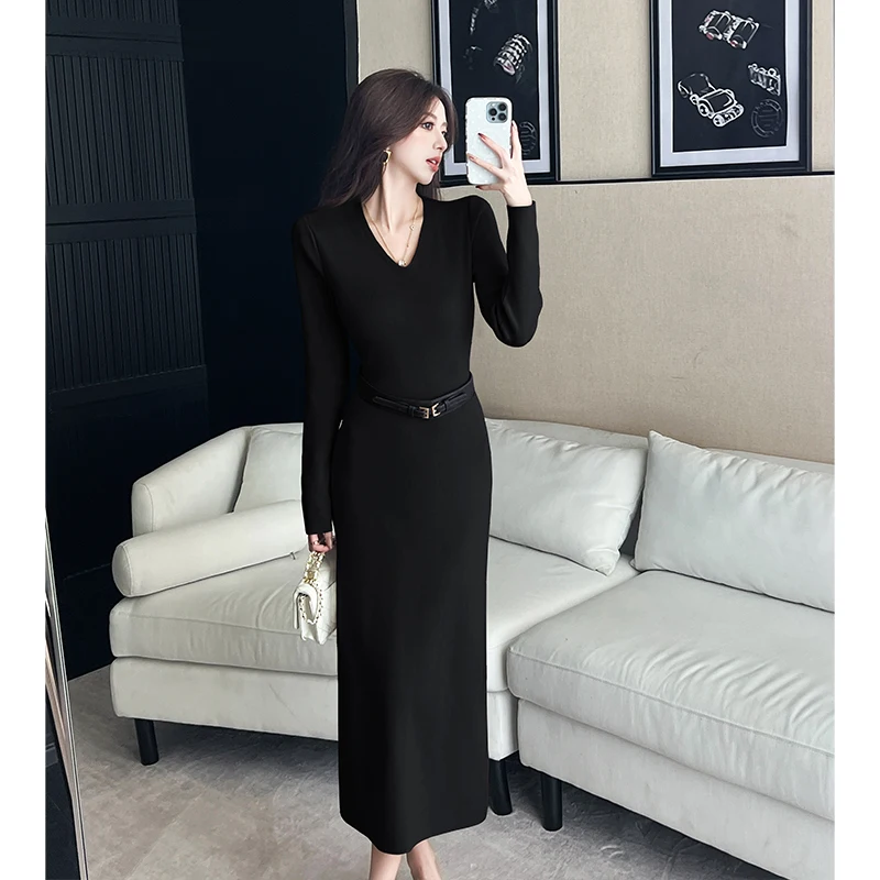 Faionable محبوك طويل Dr V-Ne التخسيس Bodycon التفاف حول تصميم الخريف الشتاء المرأة ملابس داخلية عالية الخصر Sle