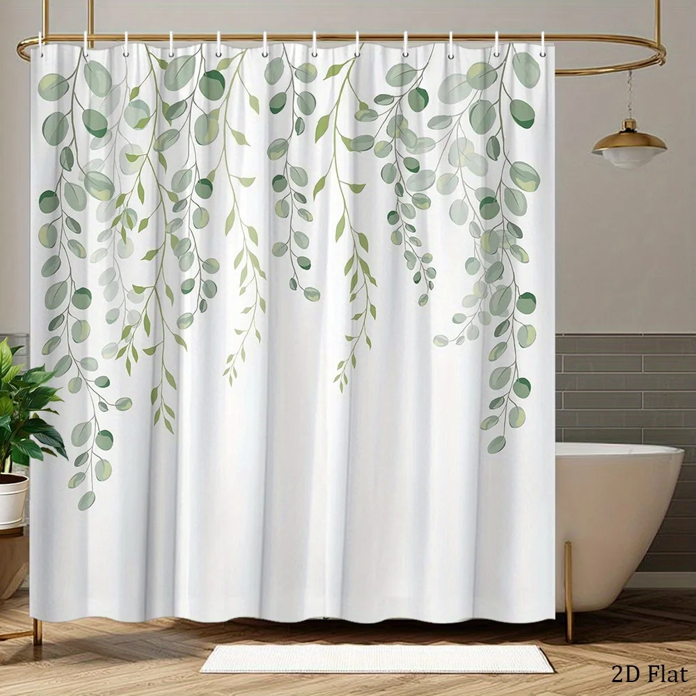 1pc a Shower Curtain Featuring Elegant Drooping Eucalyptus Branches with Green Leaves, Designed in a Minimalist And Soothing Sty