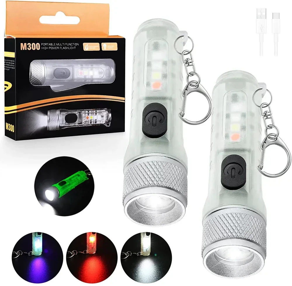 1-10PCS Mini Flashlight USB TYPE-C Fast Charging Keychain Torch Portable Warning Lantern Camping Long Range Flashlight