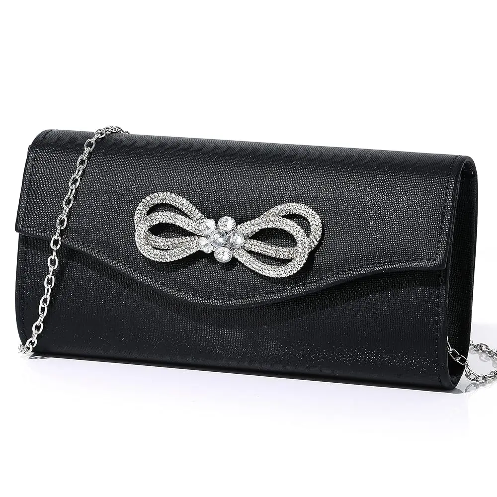 

Evening Clutch Purses for Women Formal Party Clutch Bags Cocktail Prom Shoulder Handbags Shiny Crystal Bow Flap Purses