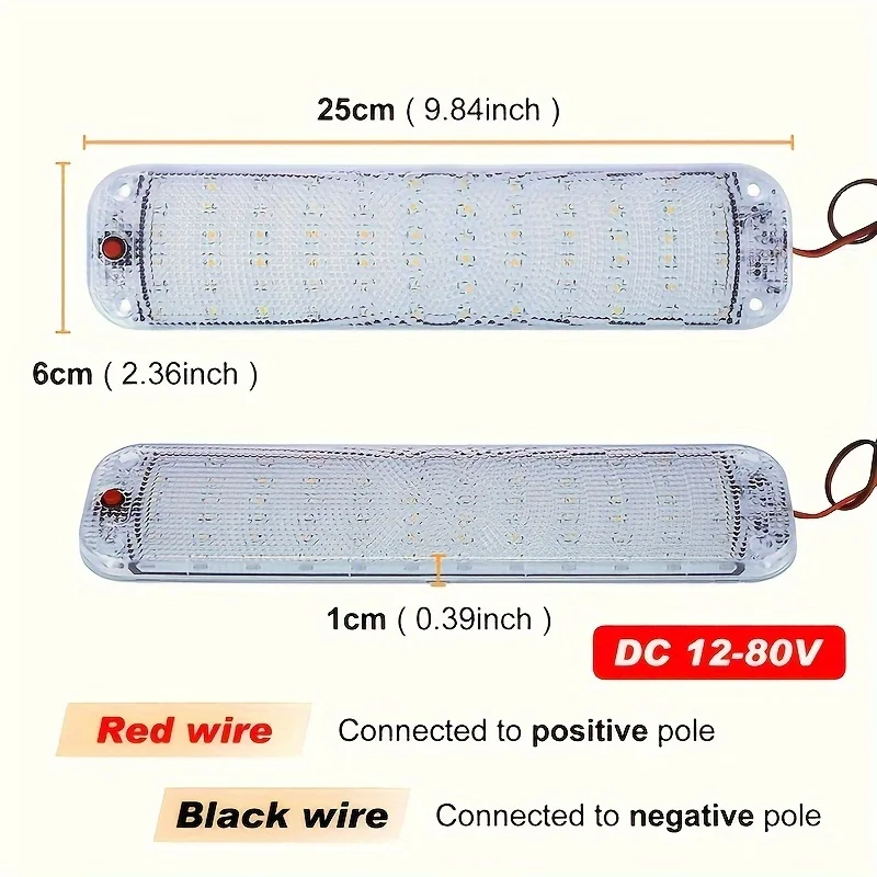 2pcs 12V-80V 72LED Roof Light Interior Light Bar Strip Light With Switch LED Car Interior Lamp Lighting Camper Bus Motorhome 10W