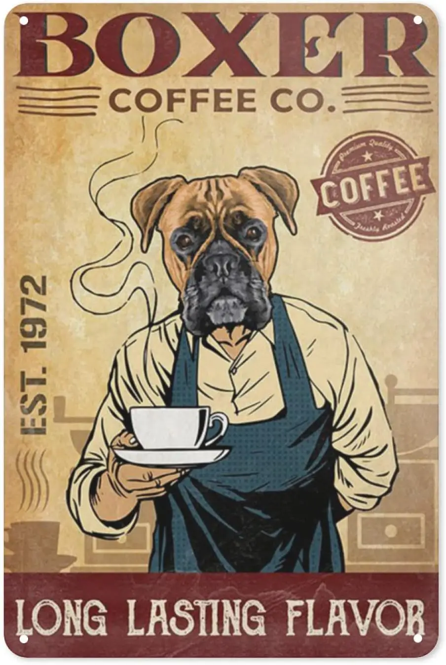 Vintage Coffee Metal Sign - Long Lasting Flavor Coffee Boxer Dog Poster Metal Signs Wall Art Decor for Home Office and Farmhouse