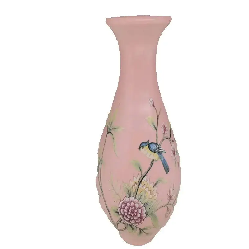 

Chinese Old Porcelain Vase Pink Glazed Enamel with Flower And Bird Pattern Antique Decorative Home Accents