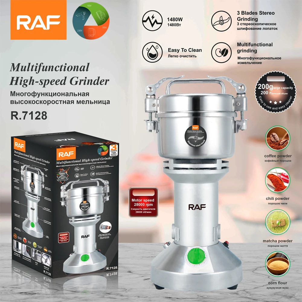 RAF Commercial 200G High-speed Dry Grain Grinder Grain Mills Electric Stainless Steel Grain Grinder
