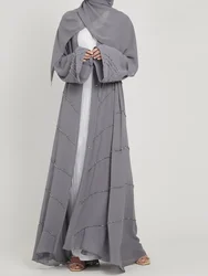 Ramadan muzułmańskie Kimono Abaya dubaj Summer Party elegancka sukienka hidżab zroszony otwórz Abayas dla kobiet turcja sukienki Islam Kaftan Robe