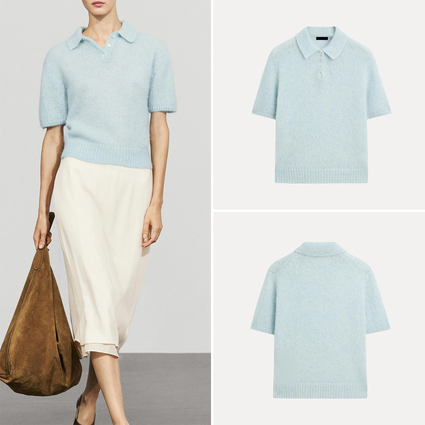 Autumn Fashion Women's Knitted Short Sleeve  Shirt Luxury Quiet Style Top Zadata Brand Standard Fit Pure Color T-shirt