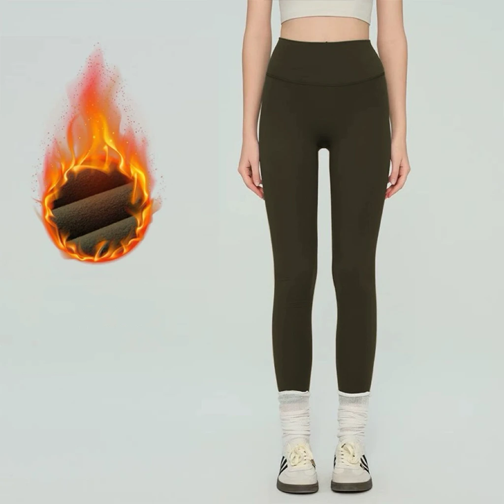 Damen-Fleece-gefütterte, verdickte Yoga-Hose ohne Wulstlinie, hochtaillierte, figurformende Pilates-Strumpfhose, Shark Pants – Detail 19