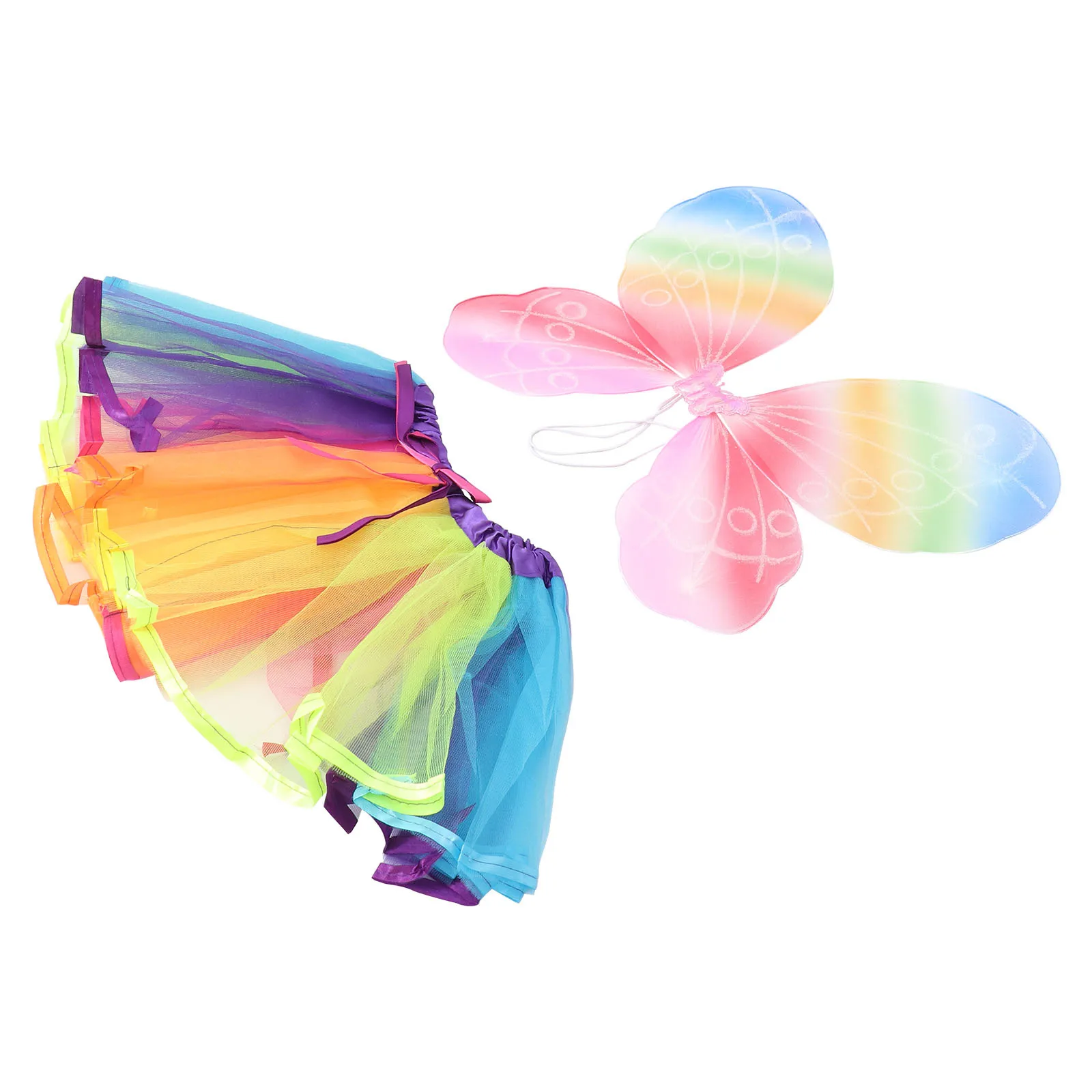 

1Set Rainbow Butterfly Wings Costume Elegant Fairy Skirt Kids Party Dance Prom Costume Accessory Kids Wings Set