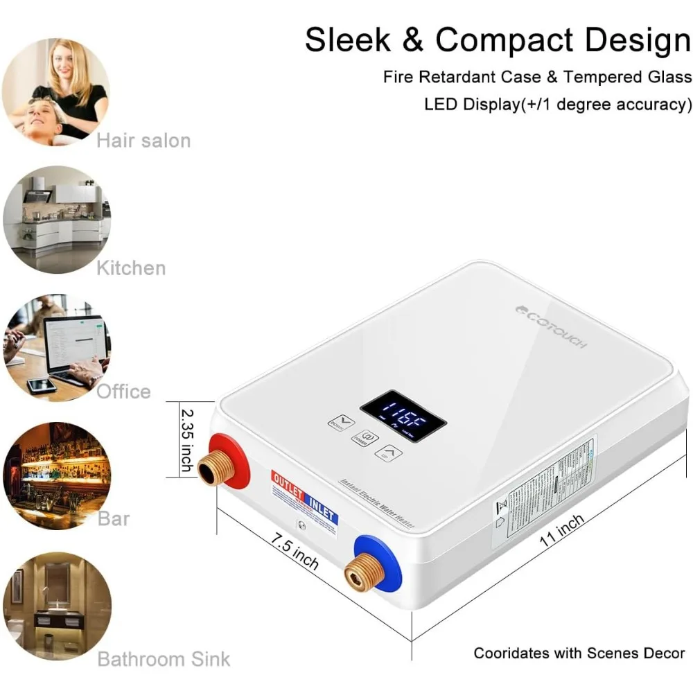Tankless Water Heater Electric,6.5kw 240V,  Point-of-Use Hot Water Heater Digital Display,Overheating Protection, Under Sink