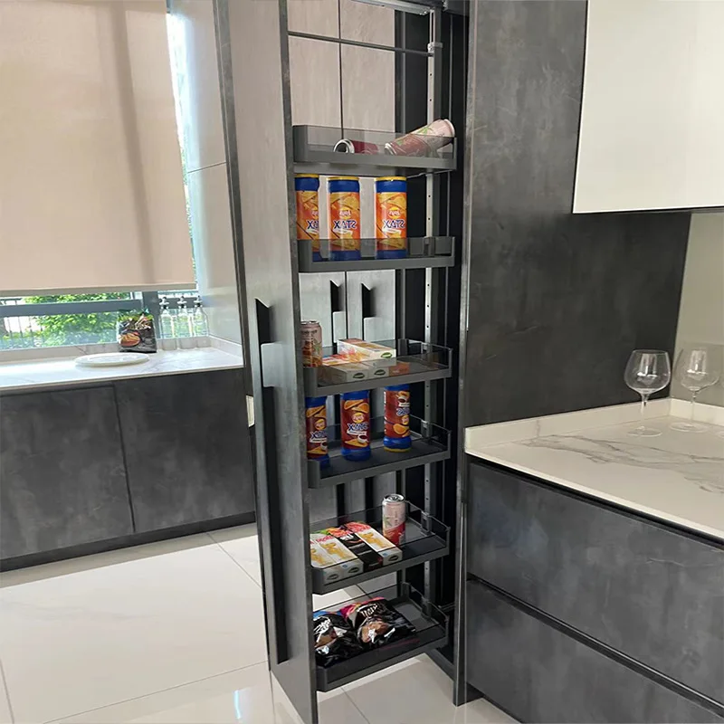 Kitchen High Cabinet High Deep Pull Basket Cabinet Narrow Pull-out Shelf Crystal Multi-layer Snack  Pull Basket