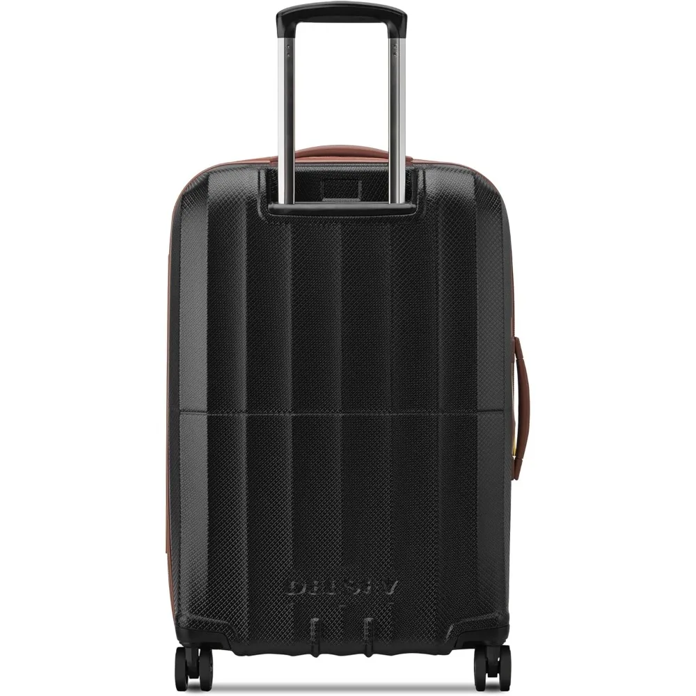 Medium 24 Inch Expandable Hardside Spinner Luggage with Checked Pattern in Black for Paris Travel
