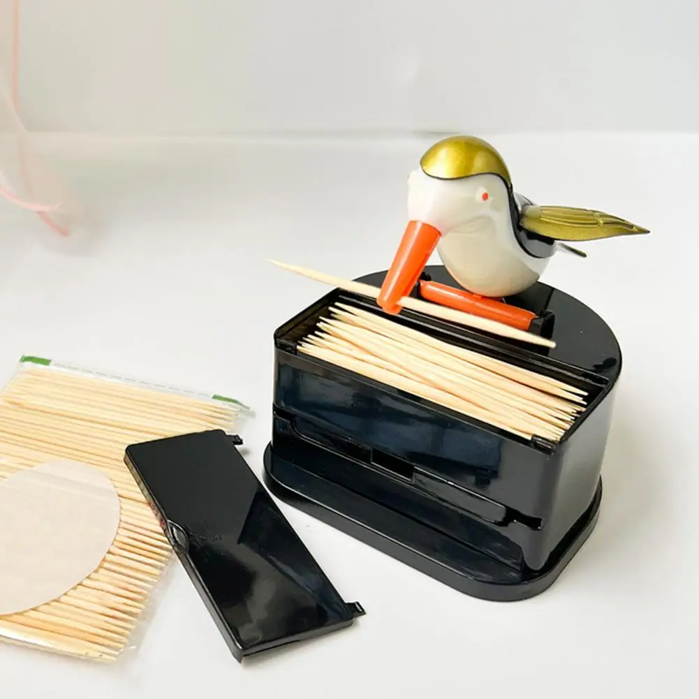 Press Woodpecker Toothpick Holders Bird Toothpick Dispenser Container Home Restaurant Desktop Automatic Toothpick Organizer