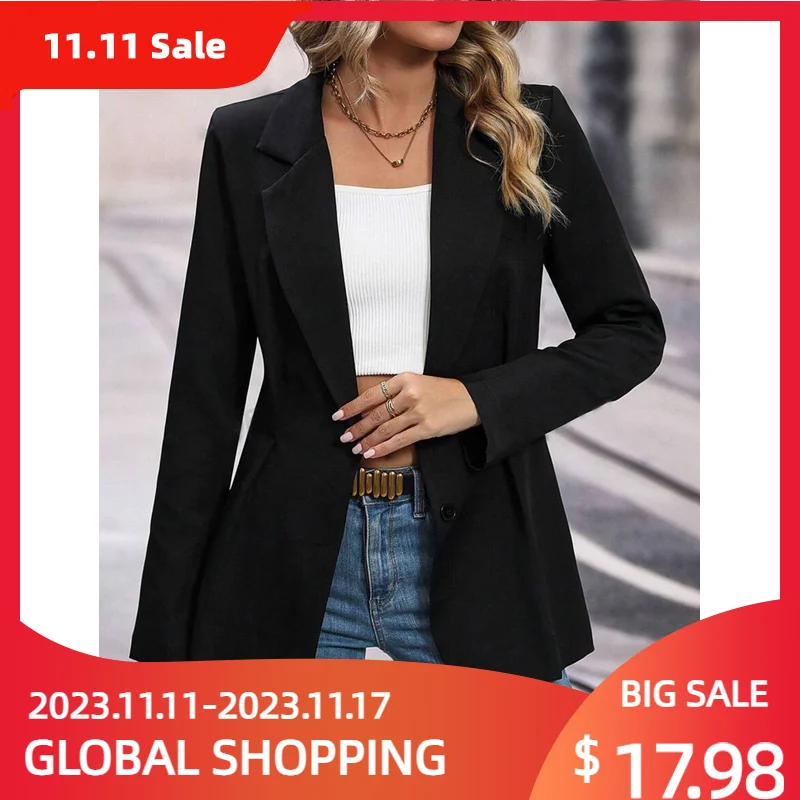 

2024 Women's Coat Elegant Casual Blazer Fashion Luxury Jacket Autumn And Winter Solid Black Color Conventional Ladies Clothing