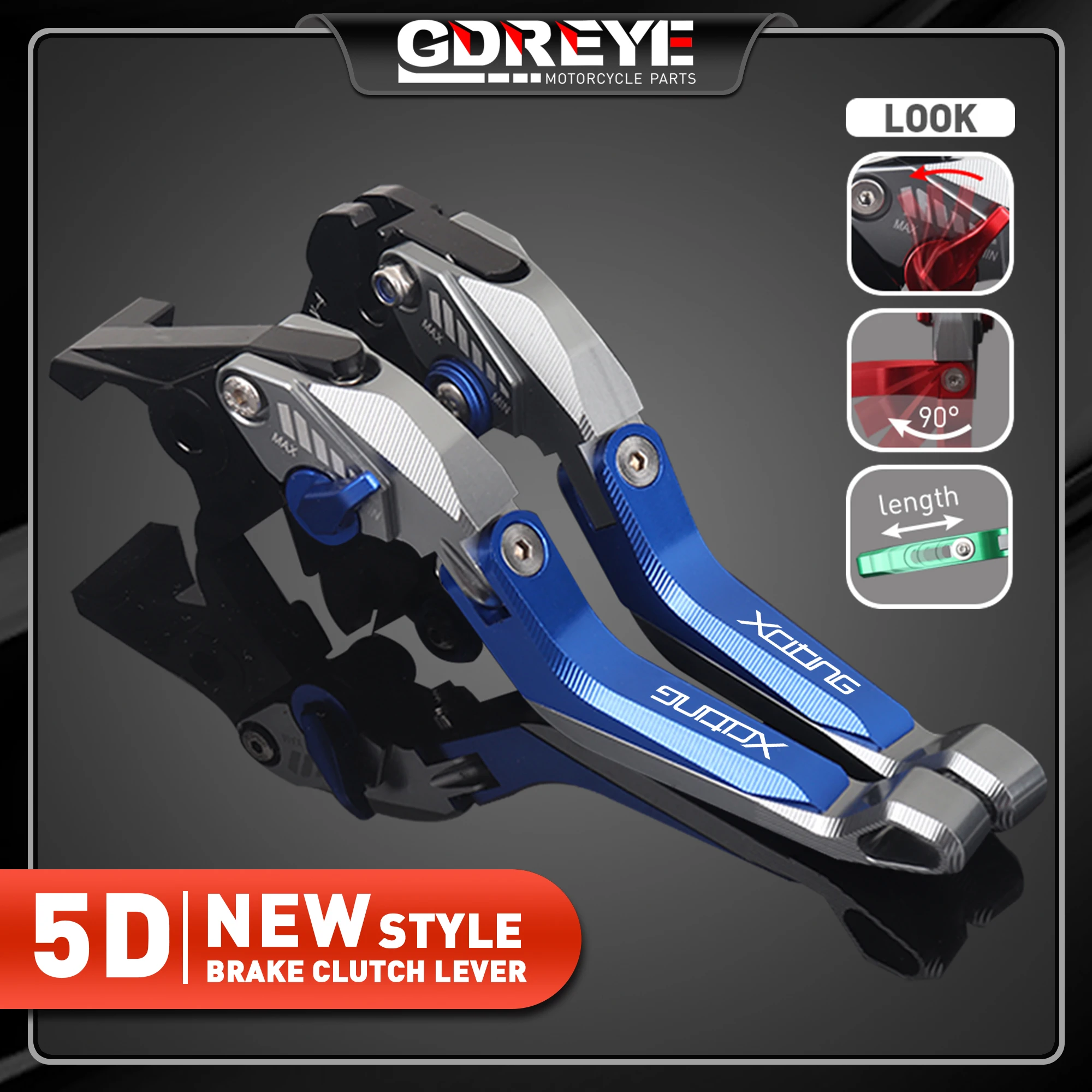 Регулируемые складные алюминиевые рычаги тормоза и сцепления для мотоциклов KYMCO Xciting 250, CK250T, 300, CK300T, ABS 400, 500RI, S400, K-XCT 300 Регулируемые складные алюминиевые рычаги тормоза и сцепления для мотоциклов KYMCO Xciting 250, CK250T, 300, CK300T, ABS 400, 500RI, S400, K-XCT 300