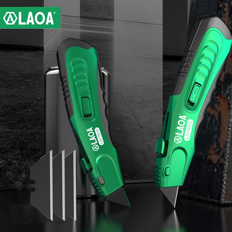 

LAOA LA119310 Heavy Duty Trapezoidal Utility Knife Thickened Wallpaper Carton Cutter with 3 Spare Blades