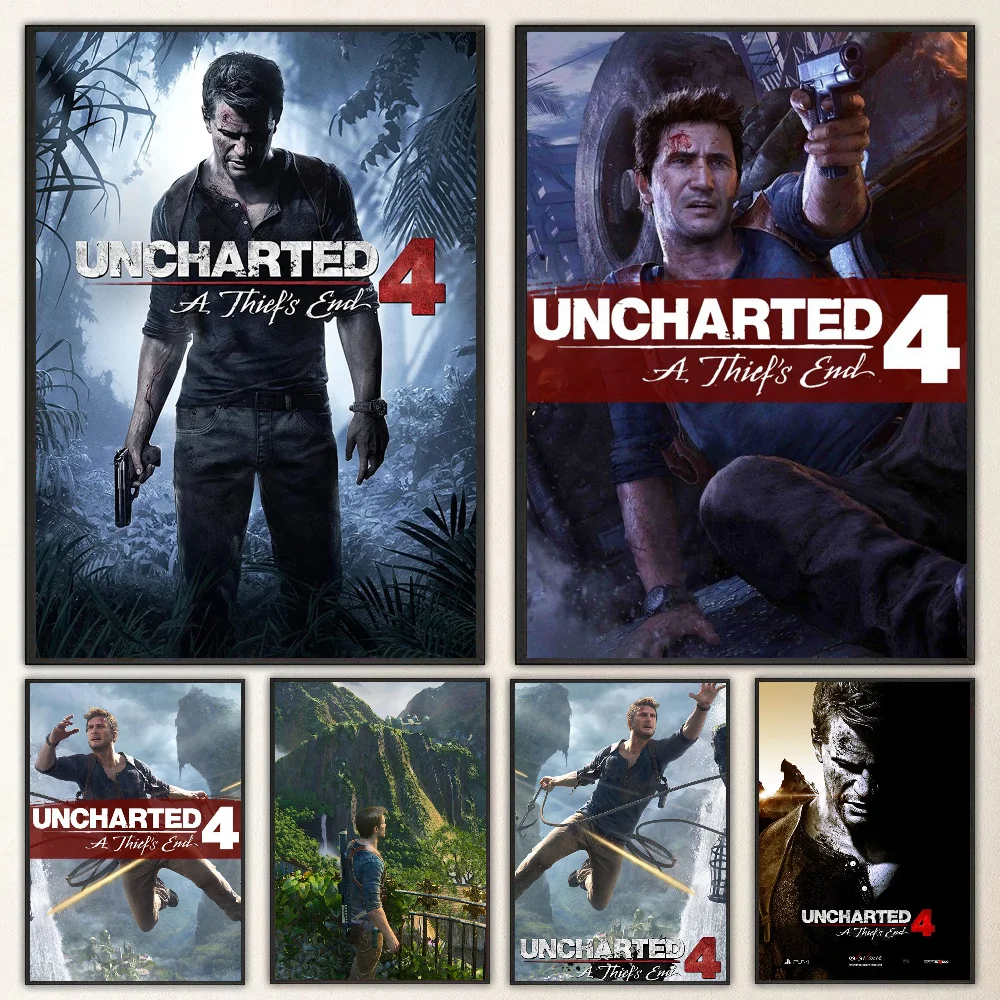 Póster de final de los ladrones Uncharted 4 A, arte autoadhesivo, pegatina de papel impermeable, decoración de pared de habitación, cafetería, Bar, 1 ud.