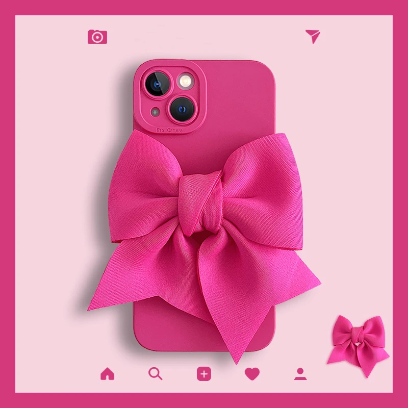 Korea Fashion Pink 3D bow tie oft silicone Phone Case For iPhone 15 14 13 12 Pro Max 7 8 Plus X XS Max XR 11 SE Girl Gift Cover