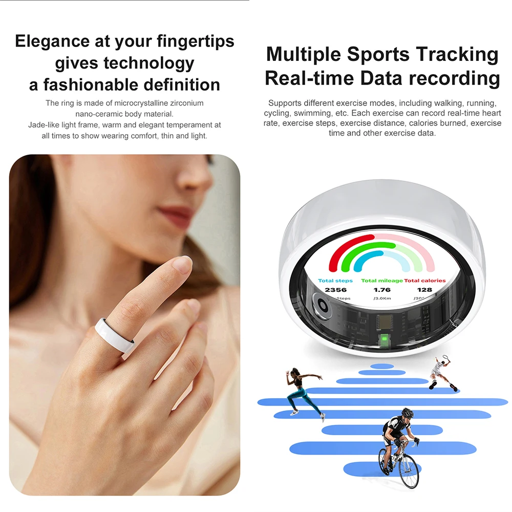 R12 Ceramic Men Women Smart Ring Lightweight Fitness Tracker 5ATM Waterproof HRV Heart Rate Blood Oxygen Intelligent Couple Ring