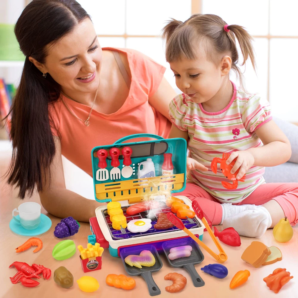 WizKidz, parrilla de barbacoa para niños, juguete para barbacoa, cocina, juego de cocina con luz de pulverización realista, sonido, cambio de Color, juego de comida y platos