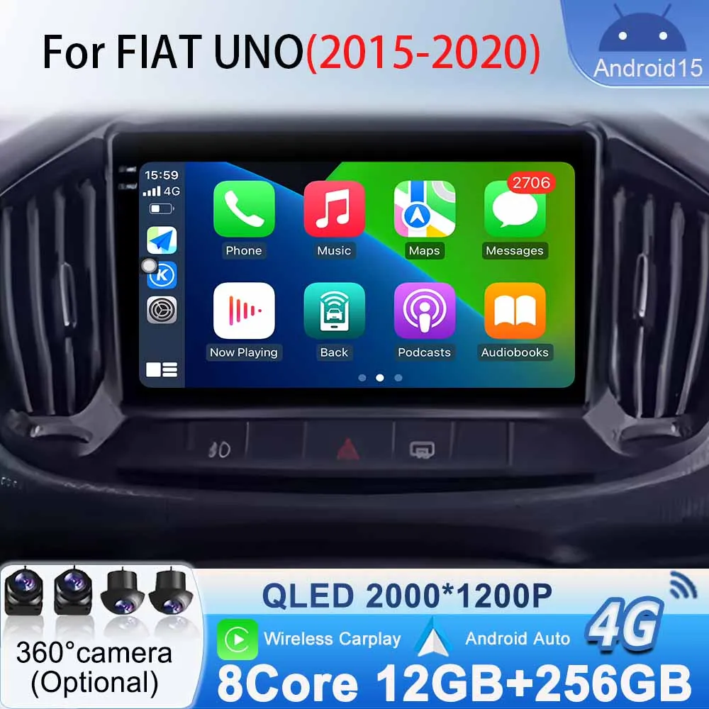 

For FIAT UNO 2015 - 2020 Autoradio GPS Navigation WiFi Car Radio Stereo Multimedia Video Player Android 15 Wireless Carplay Auto