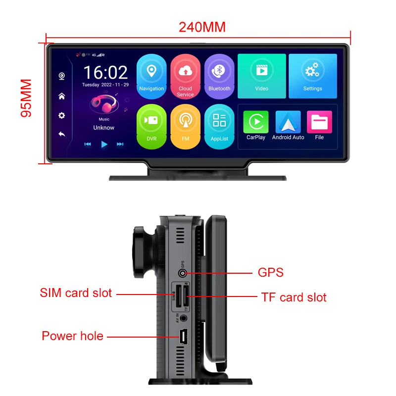 Caméra de tableau de bord de voiture avec rétroviseur, enregistreur de caméra de vision nocturne, contrôle d'application, moniteur à distance automatique, ADAS, GPS, 4G, DVR, 10.26 P, 1080 pouces