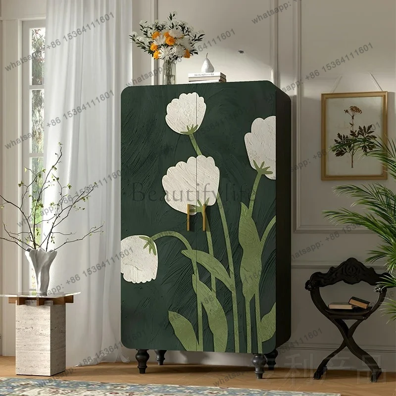 3 French cream style flower solid wood wardrobe bedroom free installation wardrobe storage cabinet household