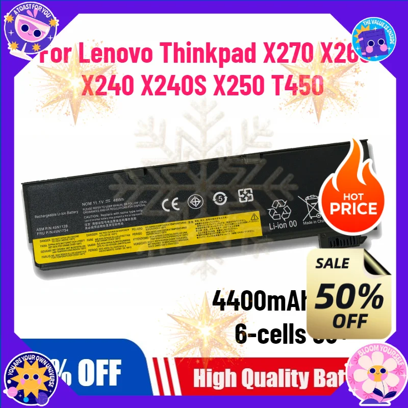 SWZY 4400mAh X240 6-cells 68+ for Lenovo Thinkpad X270 X260 X240 X240S X250 T450 T470P T450S T440S K2450 W550S 45N1136 45N1738