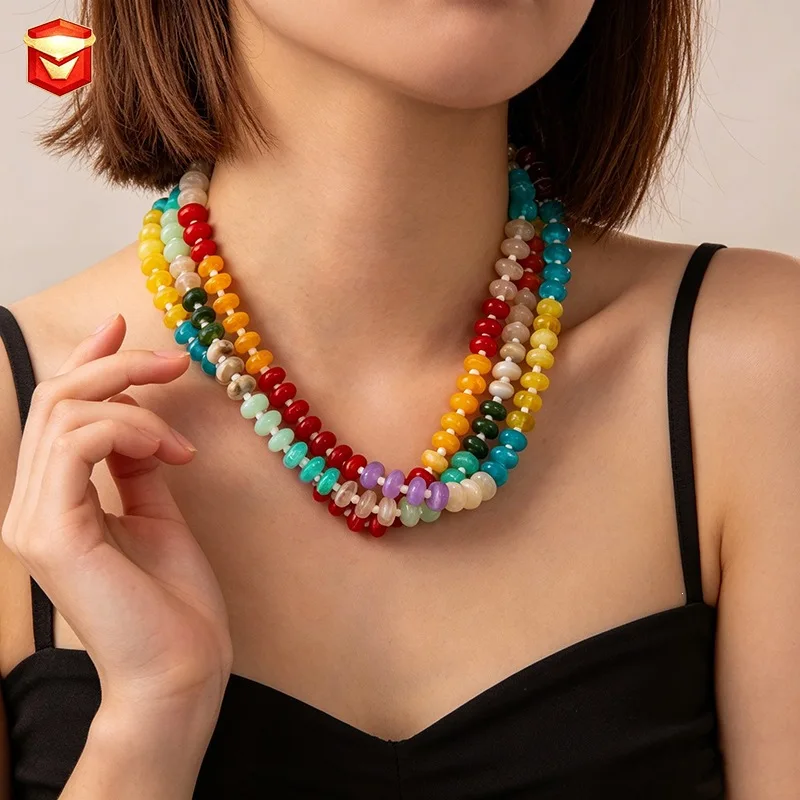 Foreign Trade Simple ins Wind Acrylic Dopamine Color Irregular Handmade Beaded Ladies Clavicle Chain