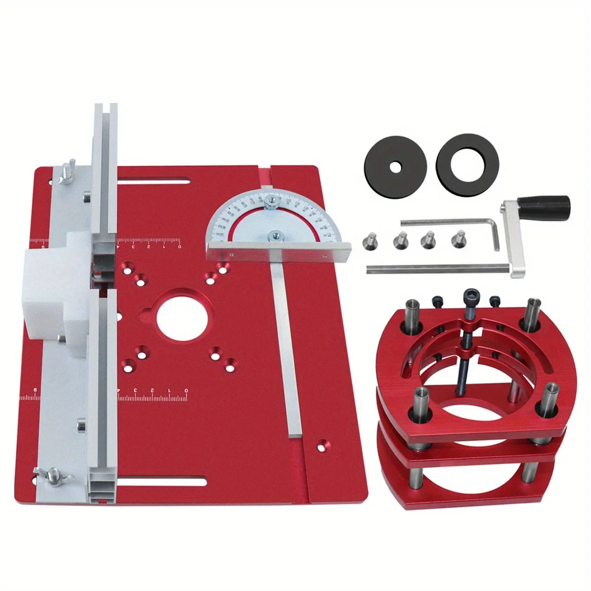 Aluminum Router Table Insert Plate Lift Kit with Miter Gauge Guide, Fit 65mm Diameter Router Motors Woodworking Accessory