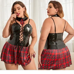 Plus Size Women's Sexy Roleplay Student Uniform Lady Erotic Cosplay Schoolgirl Lingerie Costumes Dress Up Party Outfits Fliter