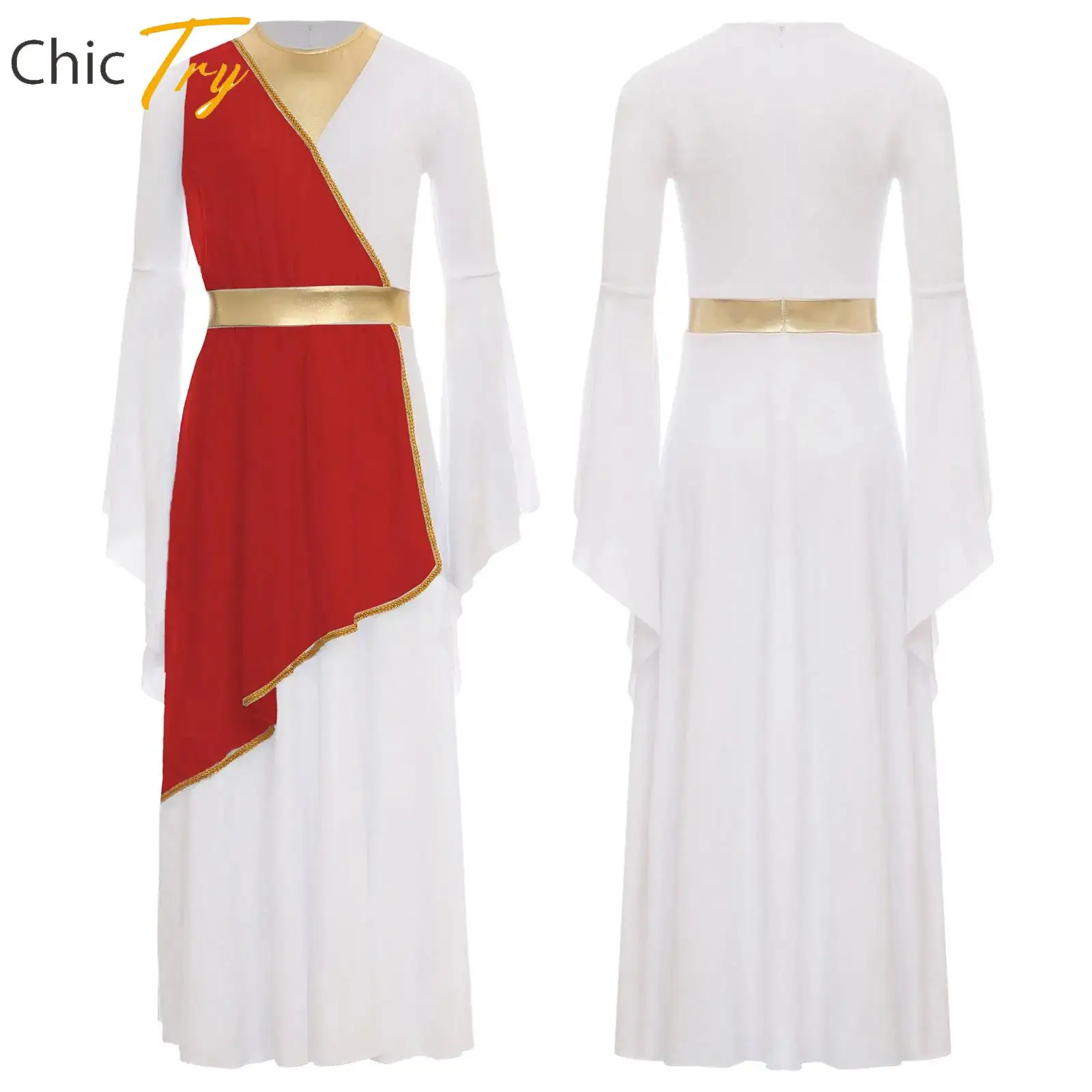 

Girls Ancient Greek Princess Roman Toga Dress Party Halloween Cosplay Costume Long Sleeve Church Choir Robe Tunic Overlay Dress
