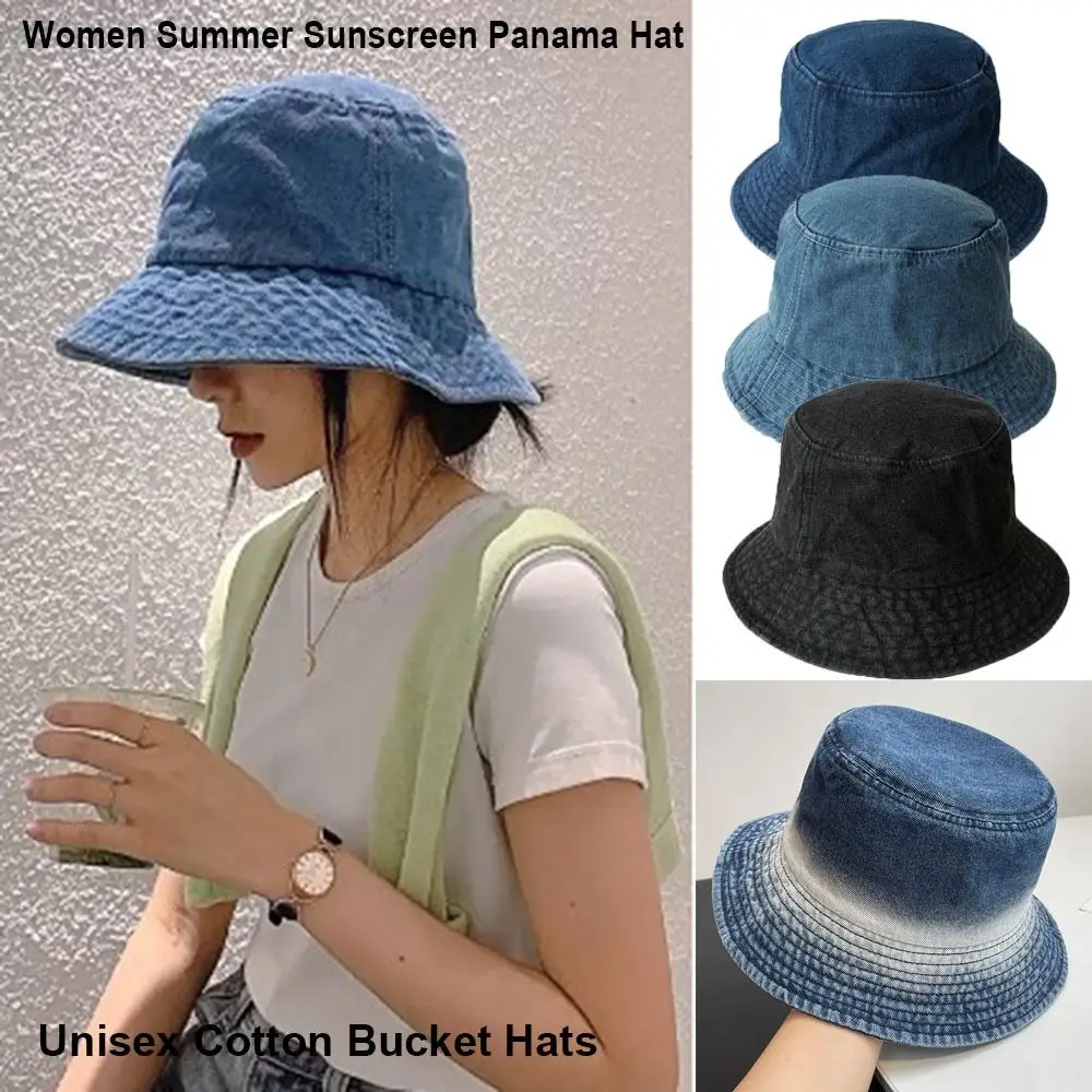 

High Quality Unisex Cotton Bucket Hats Solid Color Summer Men Denim Beach Cap Multicolors Outdoor Fisherman Hat