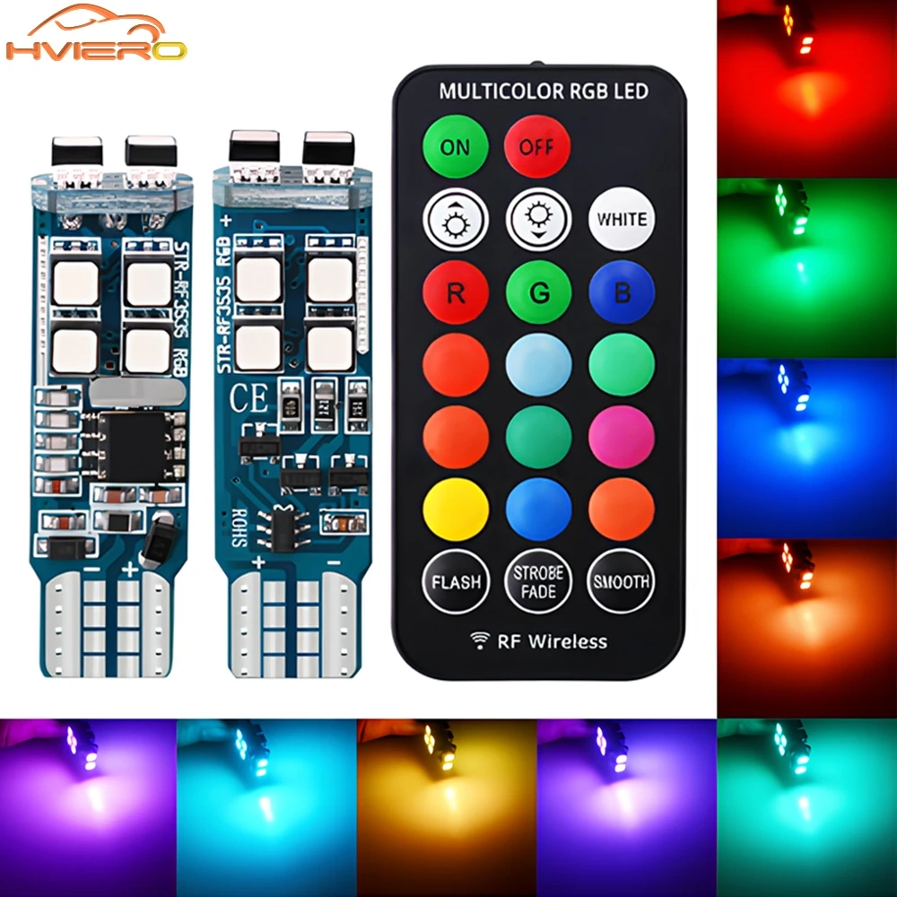 

3535 RGB 10LedT10 W5W RF Control Dome Reading Lights Turn Signal 194 168 Car Clearance License Plate Position Trunk Lamp DC 12V