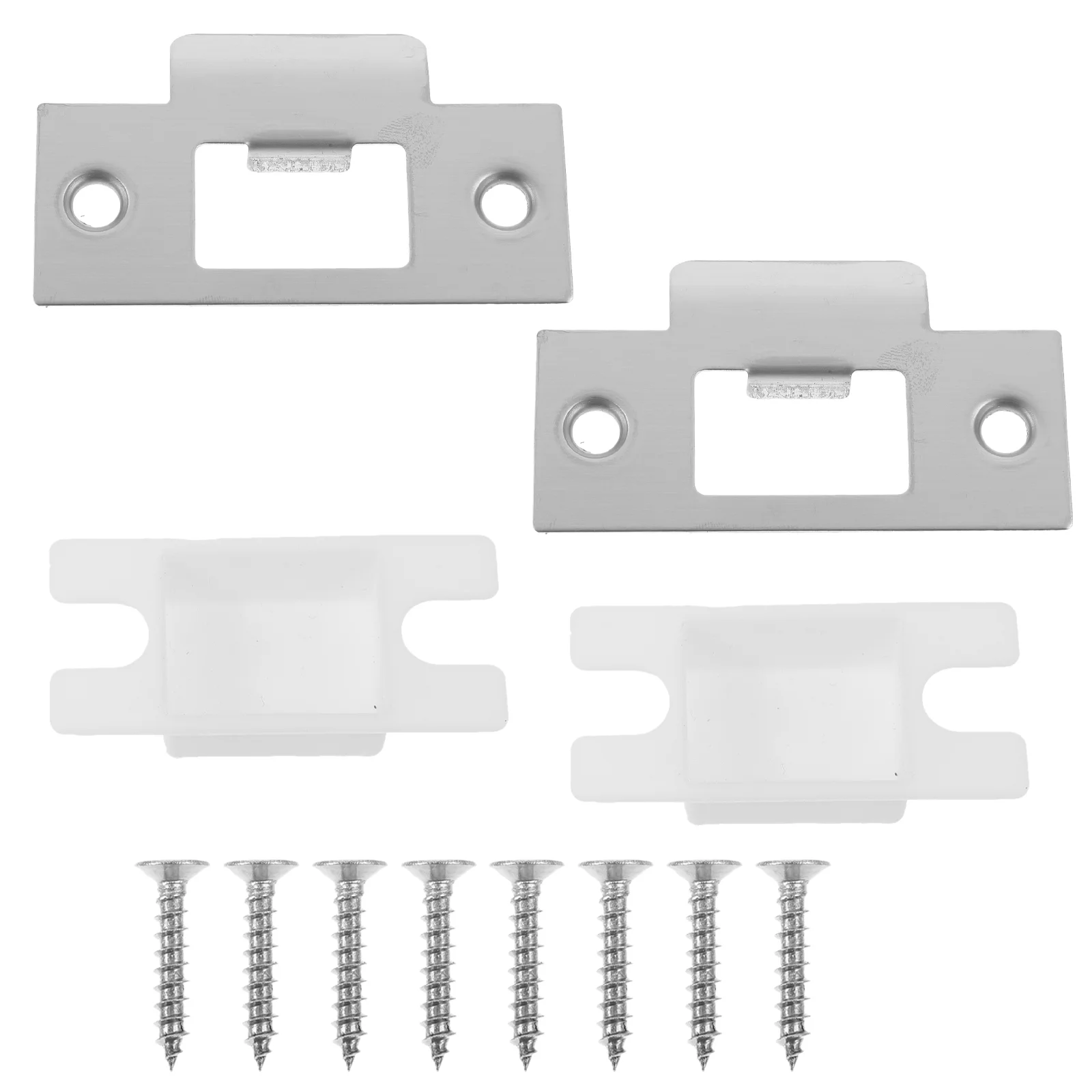 2 Sets Lock Tongue Buckle Door Reinforcement Kit Stainless Steel Striker Plates Abs Deadbolt Cover Hole Filler Covers